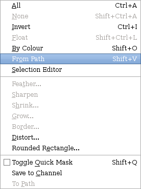 Screen capture of GIMP menu item 'From Path'
